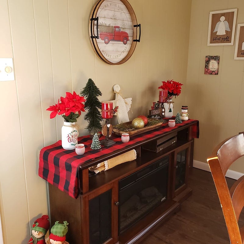 B.Cool B-COOL Buffalo Plaid Table Runner Black Red Checked Table Runner 2 Packs 13x108 Inch Christmas Holiday Plaid Table Runners Xmas Table Decorations - Image 2